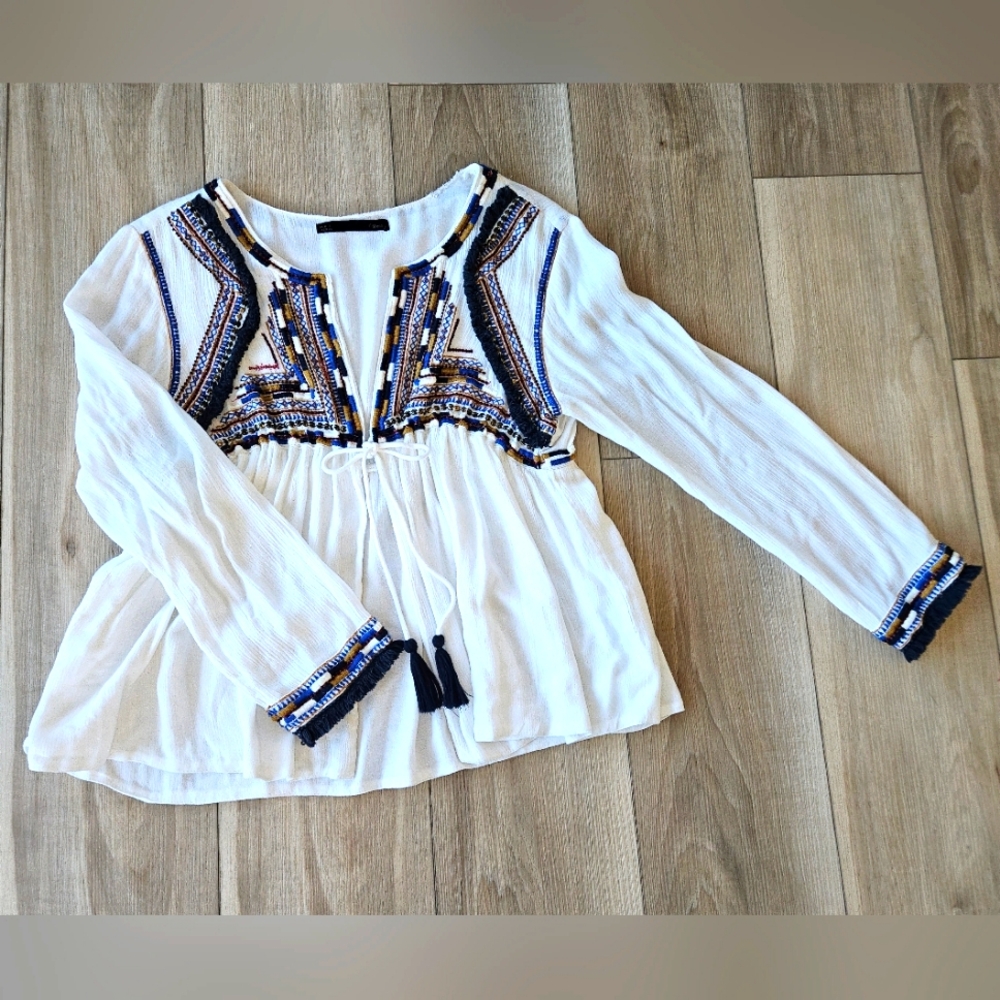 Embroidered, Open Front Top.